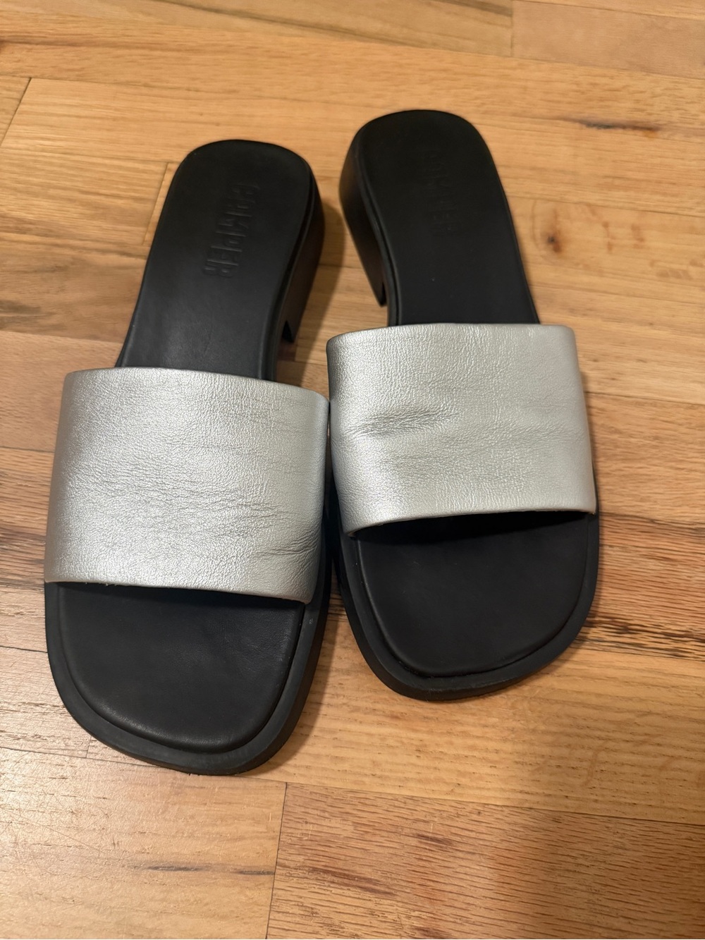 Camper Dana Silver Slide Sandals